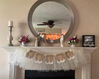 Bridal Veil Garland with Bride Lace Banner Package for mantle, Shabby Chic, Bridal Shower Decor, Wedding, Banner Garland