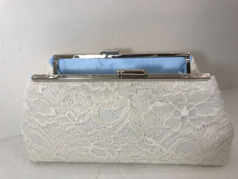 Ivory Sequin Lace Clutch Purse With Silver Tone Frame Bridal - Etsy