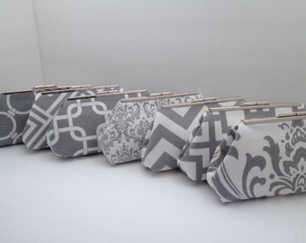 Multiple Clutch Discount for Grey and White Clutch Purses with Nickel/Silver Finish Frame, Bridesmaid Clutch, Purse, Wedding, Nautical