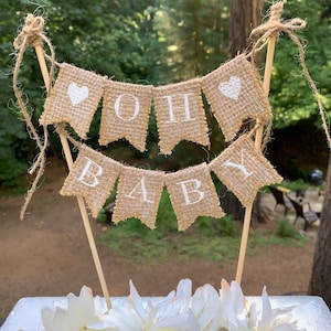 Oh Baby Custom Burlap Cake Banner, shabby chic cake topper, baby shower cake topper, baby banner