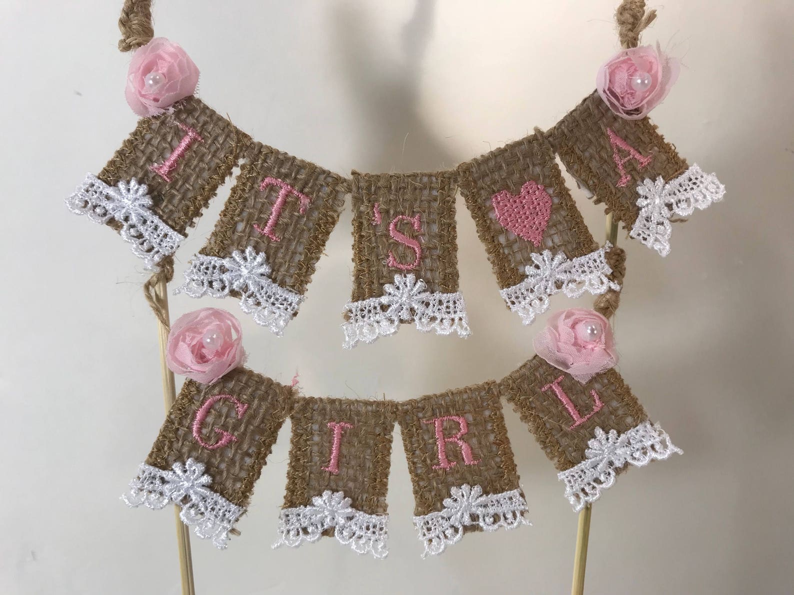 It's a Girl Cake Topper Banner Shabby Chic Cake Topper | Etsy