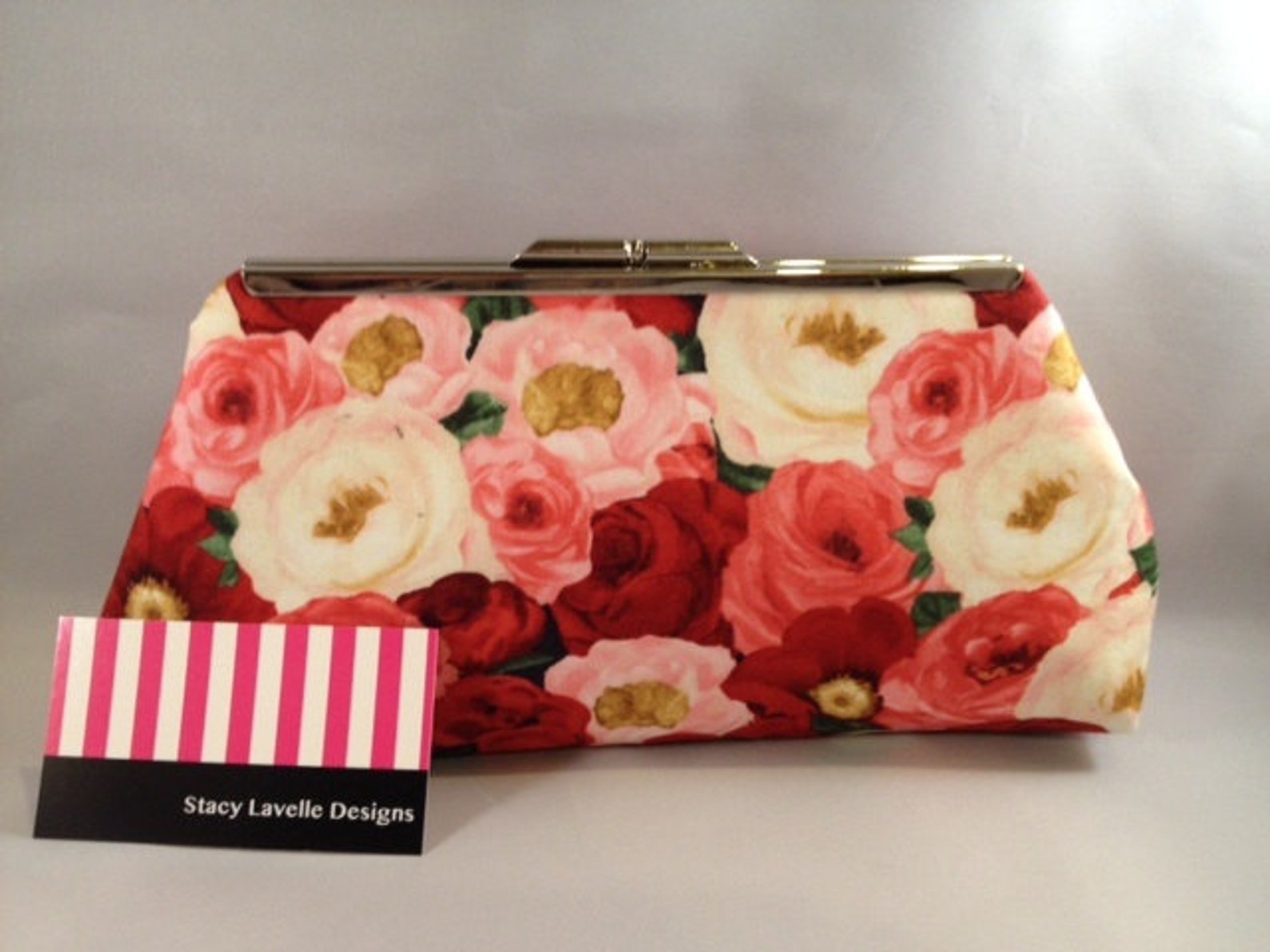 Beautiful Rose Print Clutch Purse With Gold Finish Snap Close Etsy
