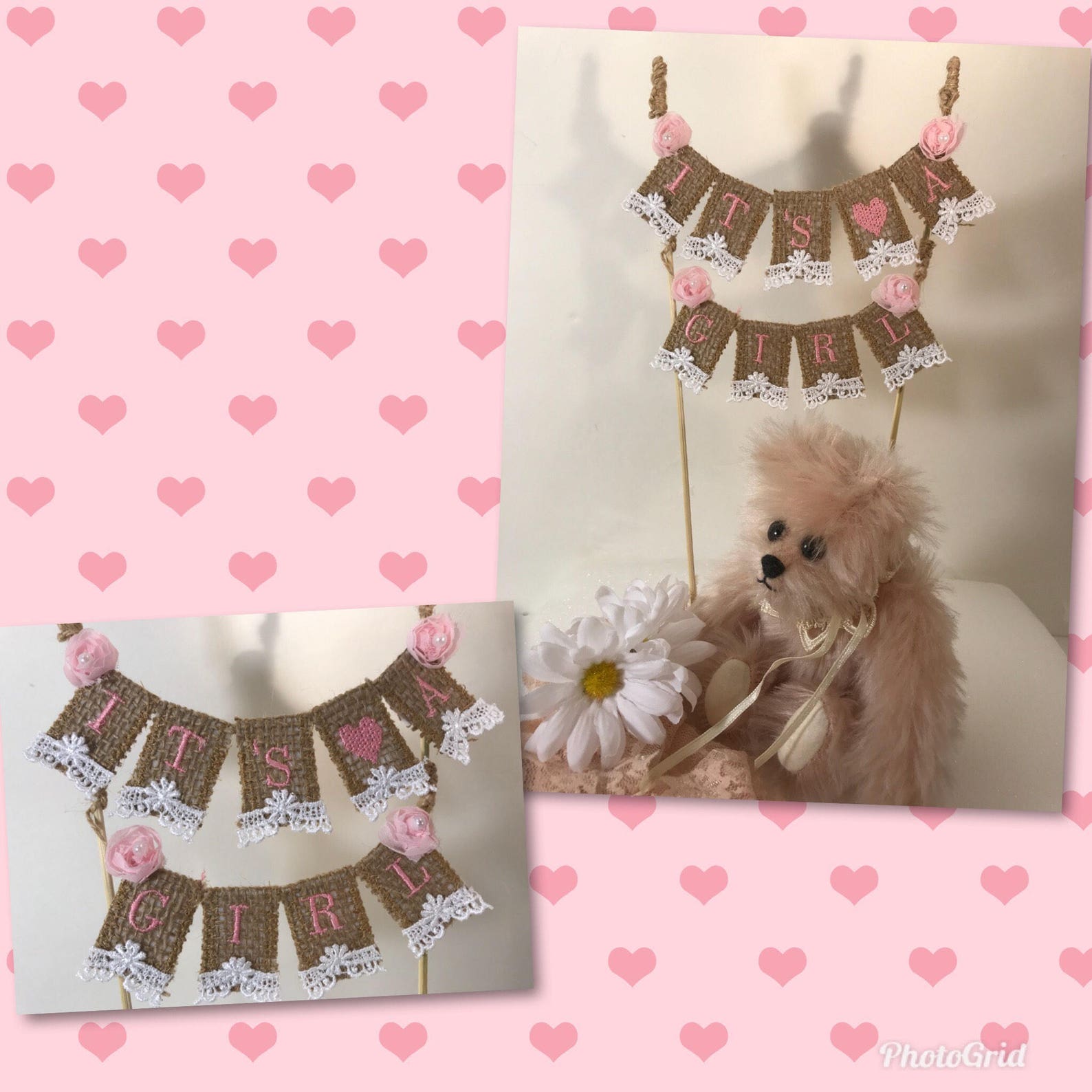 It's a Girl Cake Topper Banner Shabby Chic Cake Topper | Etsy
