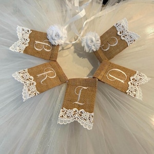 Bride Burlap and Lace Banner, Shabby Chic, Bridal Shower Decor, Wedding, Banner