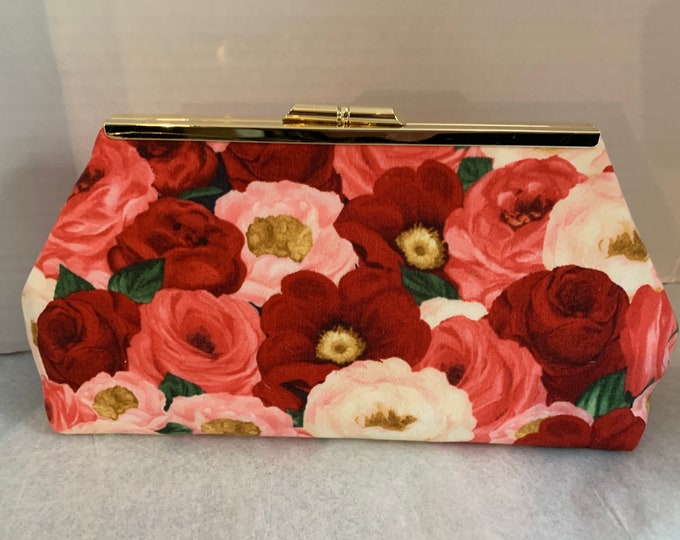 Beautiful Rose Print Clutch Purse With Gold Finish Snap Close Frame Etsy