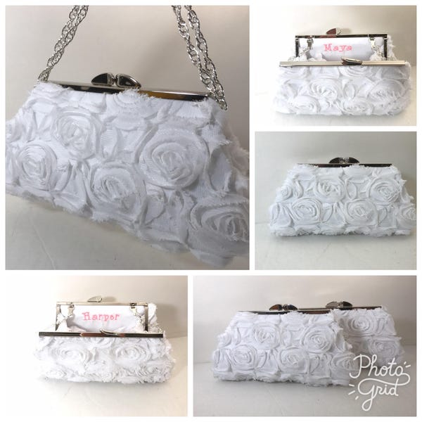 Flower girl or Small bridal Clutch purse, flower girl basket, chiffon rosette, Lace Overlay Clutch Purse, Special Occasion, Bridal, Wedding,