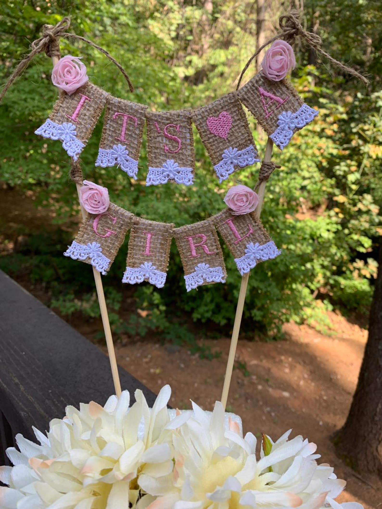 It's a Girl Cake Topper Banner Shabby Chic Cake Topper | Etsy