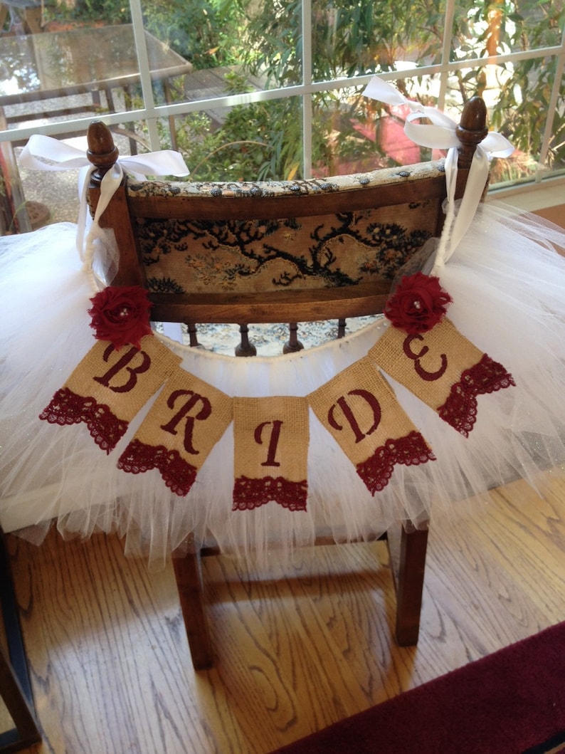 Banner Garland Shabby Chic Bridal Shower Decor Wedding Bridal Veil Chair Garland with Bride Lace Banner Package