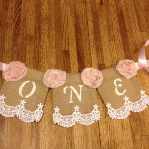 Baby's First Birthday High Chair Banner Regular Burlap banner, Shabby Chic, Pearls, Lace, Girlie, Burlap, Lace and Ribbon image 1