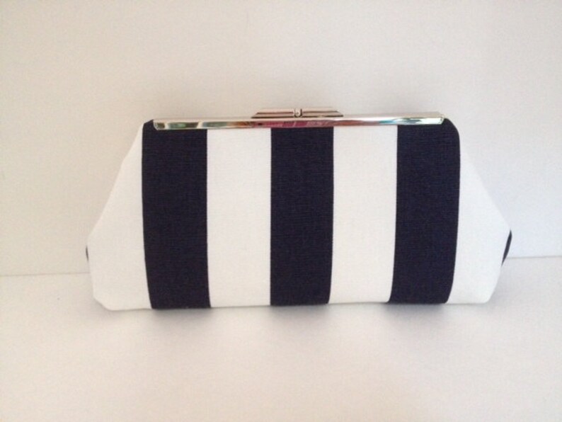 Navy Blue and White Stripe Cotton Clutch Purse With Etsy