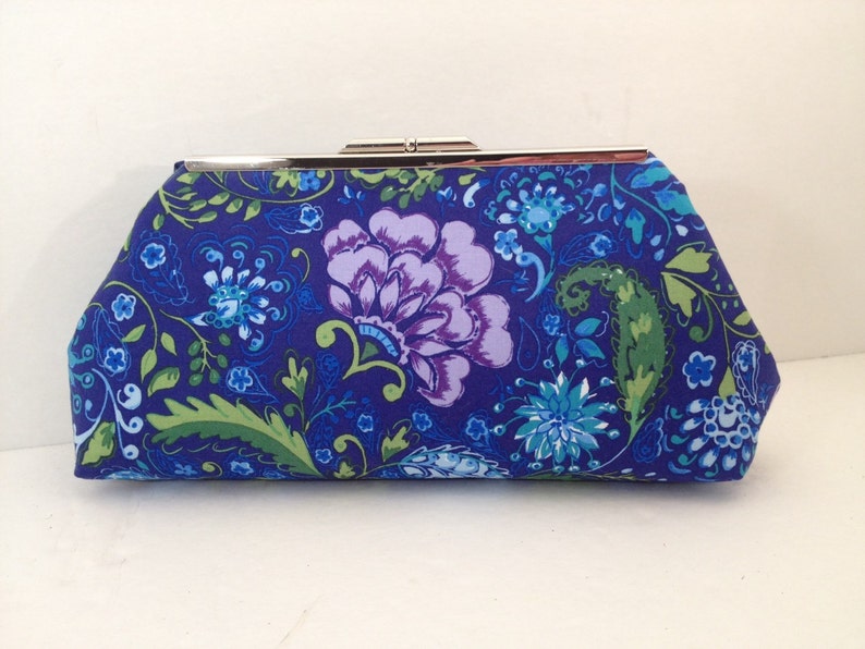 royal blue and silver clutch bag