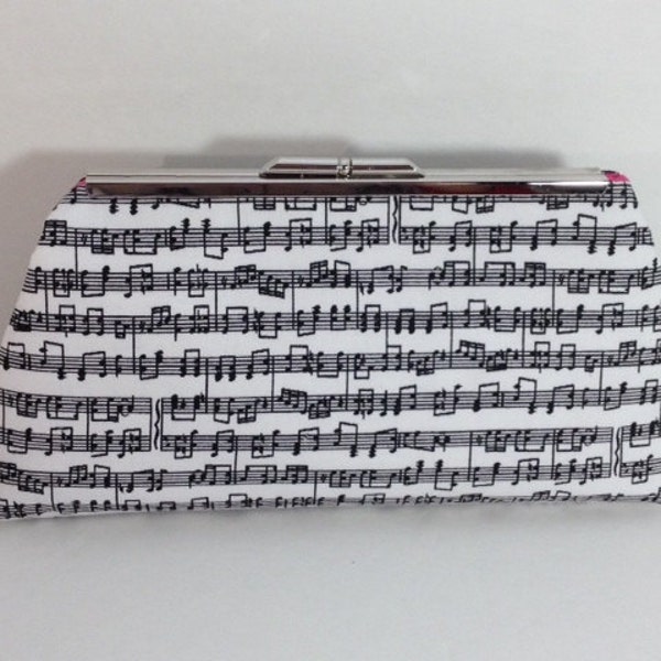 Sheet Music Cotton Clutch Purse with Nickel/Silver Finish Snap Close Frame