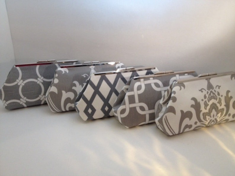 Grey White Damask Print Clutch Purse With Silver Nickeltone - Etsy