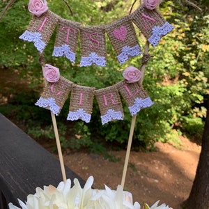 It&#39;s a Girl Cake Topper Banner, shabby chic cake topper, bunting, girl baby shower decor, Baby Girl party decoration, cake banner