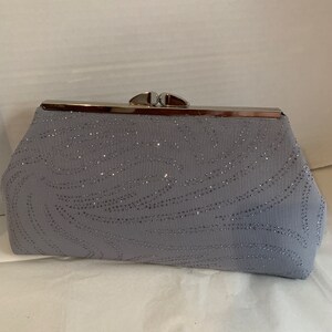 Silver Grey Glitter Chiffon Clutch Purse with Nickel/Silver Finish Snap Close Frame, Bridesmaid Clutch, Purse, Wedding, Bag