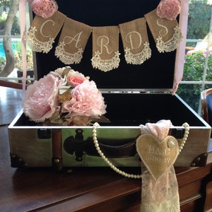 Personalized Burlap Wedding Card Box Banner & Heart Decor