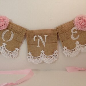 Baby's First Birthday High Chair Banner Regular Burlap banner, Shabby Chic, Pearls, Lace, Girlie, Burlap, Lace and Ribbon image 3