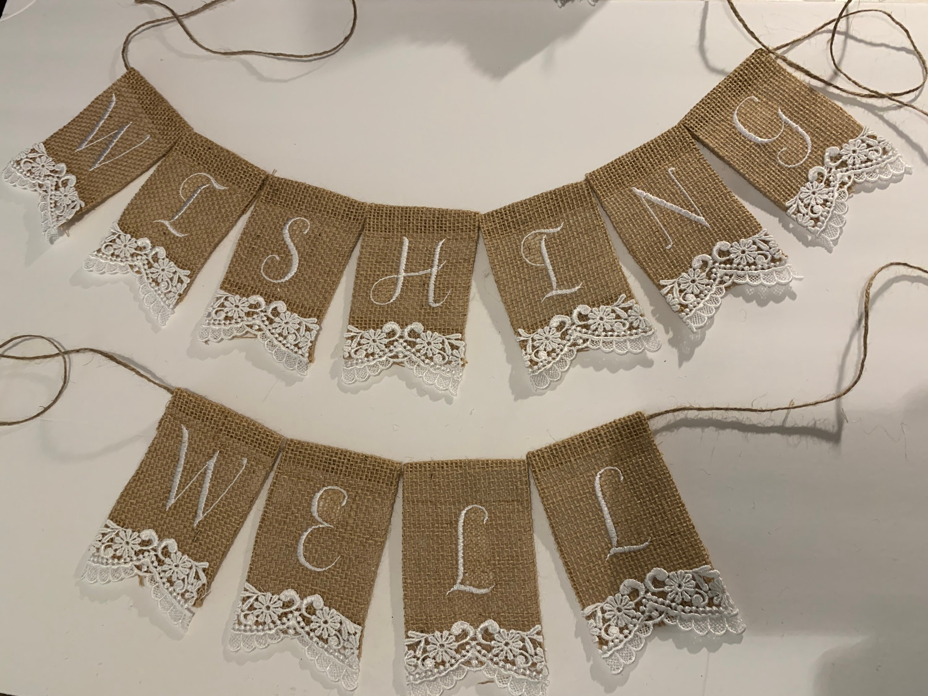 Burlap Wishing Well Banner Burlap Lace Wishing Well Shabby Etsy