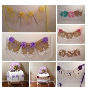 Baby's First Birthday High Chair Banner Regular Burlap banner, Shabby Chic, Pearls, Lace, Girlie, Burlap, Lace and Ribbon image 6