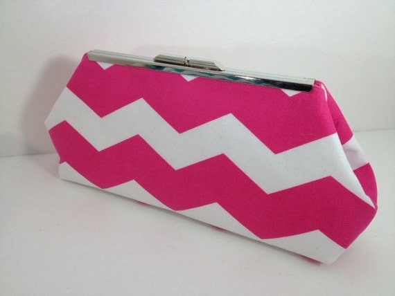 Items similar to Hot Pink and White Chevron Print Clutch Purse with ...