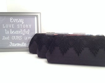 Black Satin Lace Clutch: Special Occasion Bridal Purse