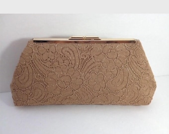 Gold Sparkle Lace Clutch Purse: Handmade Wedding Occasion Bag