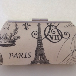 Paris Clutch Purse, Natural/Gray, Eiffel Tower, Fleur De Lis, Paris Influenced, Unique handmade Clutch, Handmade