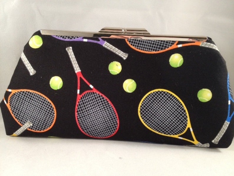 Tennis Anyone Cotton Print Clutch Purse With Silver Finish Etsy