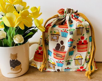 100% cotton fabric drawstring bag with lining