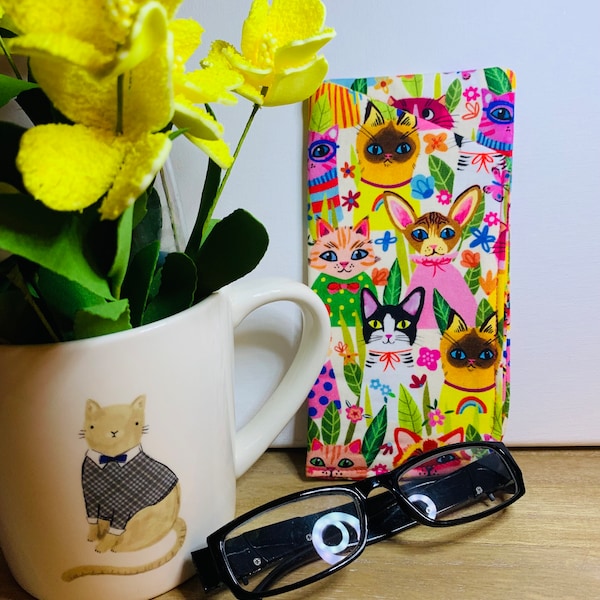 Interfaced Cute cat glasses case by Emma Jayne for Michael Miller 100%cotton fabric