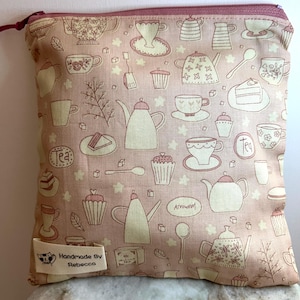 100% cotton Henry Glass tea time  pattern  fabric zipper pouch with lining