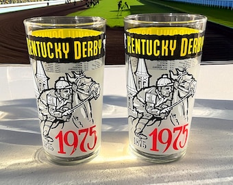 Set of 2 1975 Kentucky Derby Mint Julep Glasses Set, 100th Anniversary Souvenir