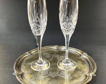 2 Crystal Champagne Flutes: "Windsor" Pattern by Nobel Excellence, Circa 1990s