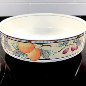 Mikasa &quot;Garden Harvest&quot; 8&quot; Vegetable Bowl, Colorful Band of Fruits and Leaves, Stoneware, Microwave, Dishwasher Safe, Circa 1990s