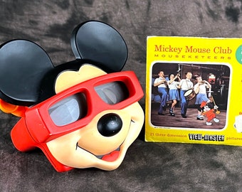 Mickey Mouse 3-D View-Master Viewer by Tyco, 1989, With Set of 3 Original Mickey Mouse Club Mousketeers 3-D Reels, 1956, Disney Collectibles