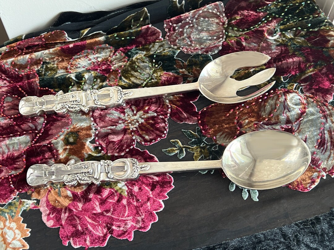 Vintage Godinger Silverplate Salad Servers, Musical Instrument Handles ...