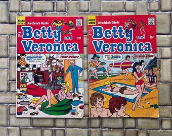 2 Vintage Archie Comic Books, "Archie's Girls" Betty And Veronica, From 1969, Midcentury
