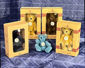 Steiff Club Miniature Teddy Bears, 1997 through 2000,  5 Bears, 4 Have Boxes, Small Jointed Mohair Teddy Bears, Your Choice