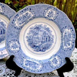 Antique Ridgway &quot;Oriental&quot; Pattern Blue & White Transferware Large Soup Bowls, Porcelain, Excellent Condition, Dates to 1898, Choose 3 or 4