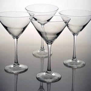 4 Crystal Martini Glasses, 7 1/2&quot; Tall, Holds 8 Fluid Ounces, MCM Style, Large Glasses, Set of 4, Retro Look, Cocktail Glasses, Circa 1990s