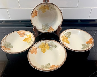 Franciscan &quot;October&quot; Dessert/Fruit Bowls, 5&quot; Diameter, Set of 4, Autumn Leaves, 1970s, Retro 1970s Vibe, Earthenware, Fall Colors