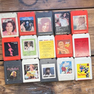 Vintage 8 Track Country Music Audio Tapes, Lot of 15 Tapes, Various Artists Including, Tammy Wynette, Loretta Lynn, Stereo Cartridges, 1970s