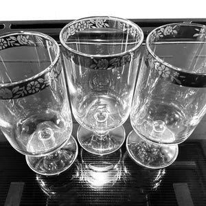 Retro Platinum Floral Band Sherry / Cordial / Aperitif Glasses, Contemporary Shape, Set of 3, Very Rare, Circa 1960s