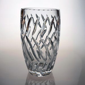 Vintage Schonborner Bleikristall Lead Crystal Vase, Wave Pattern, Germany,  8&quot; Tall, Art Deco Style, Fine German Crystal, Circa 1980s