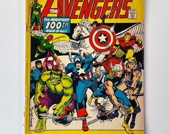 Marvel Comics "The Avengers #100" Vintage Comic Book, Thor, Iron Man, Hulk, Captain America, Black Panther, June 1972 Edition