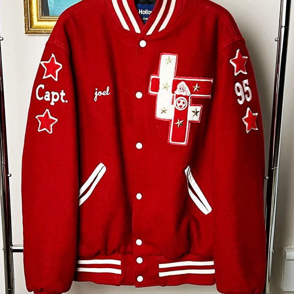 Vintage Varsity Jacket, Lake Taylor High School, Norfolk, Virginia, 1995, Red Wool, Size Large,  Made in USA by Holloway