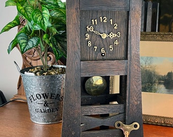 Antique Table Clock, Arts & Crafts/Mission Style Pendulum, Wood, Attributed To Sessions, Tested, Working, With New Key, Circa Early 1900s