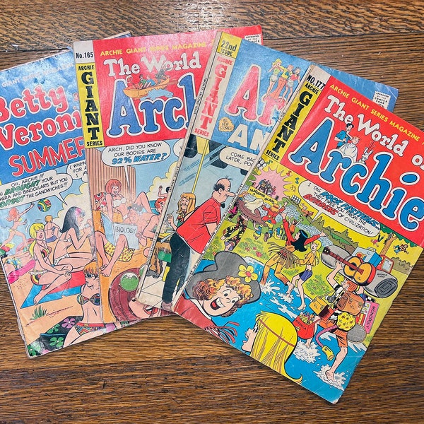 4 Vintage Archie Comics "Giant Series" 1969-1971, 63 Pages Each, With Archie, Jughead, Veronica, Betty, Riverdale High.