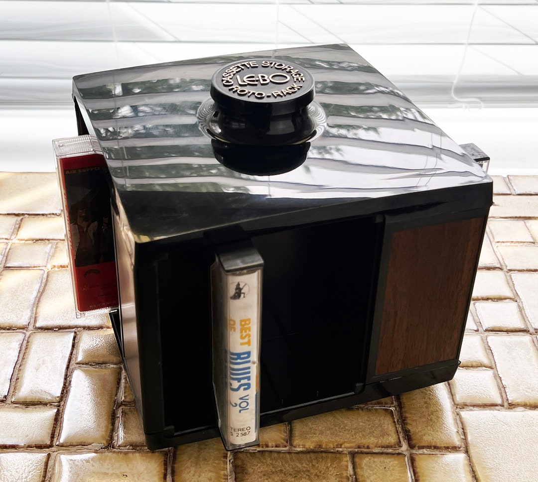 Vintage LEBO Audio Cassette Storage Roto-rack, Plastic, Faux Wood Grain ...