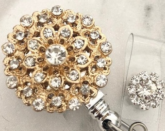 Rhinestone Bling ID Badge Reel with Swivel Clip
